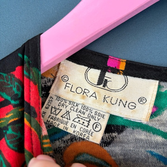 Vintage 80s Flora Kung Floral Silk Jersey Dress - Picture 6 of 6